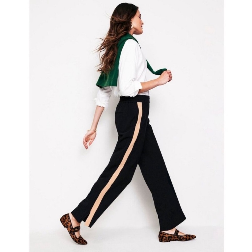 Boden Black Wide-Leg Pants with Tan Side Stripe